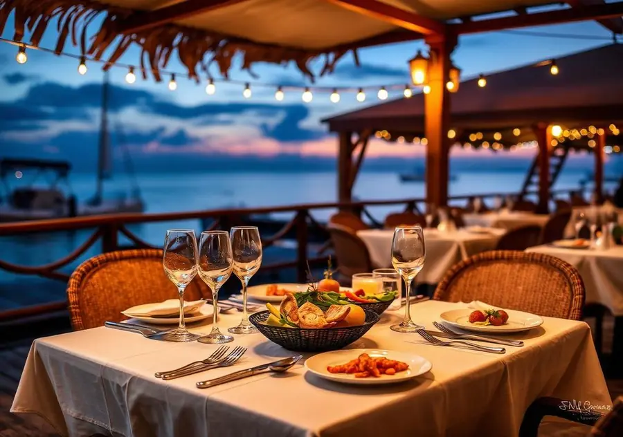 Waterfront dining table at dusk in Clearwater Beach